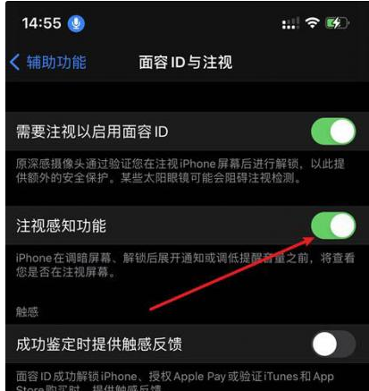 运粮湖管理区苹果14维修网点分享iPhone14注视感知功能有什么用 